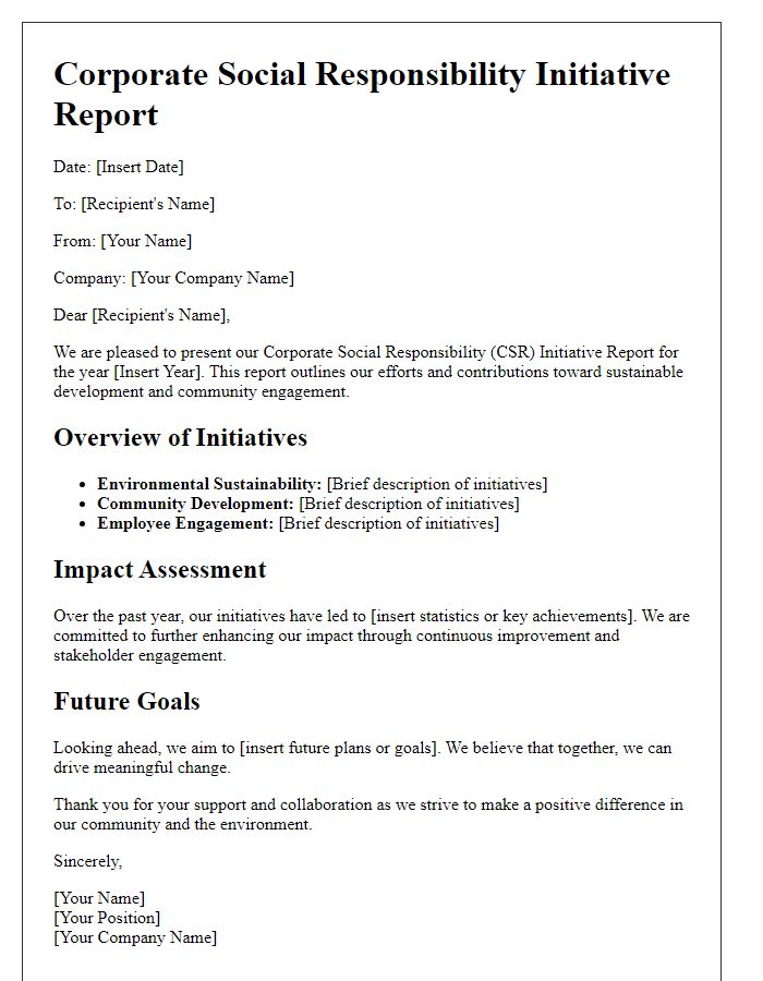 Letter template of Corporate Social Responsibility Initiative Report