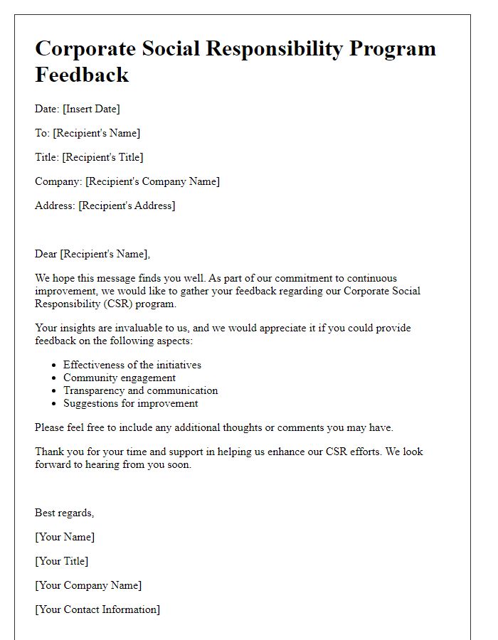 Letter template of Corporate Social Responsibility Program Feedback