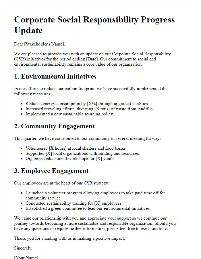 Letter template of Corporate Social Responsibility Progress Update