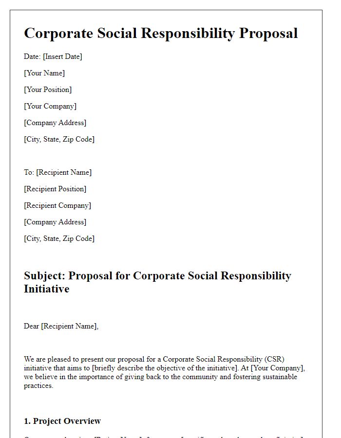 Letter template of Corporate Social Responsibility Proposal