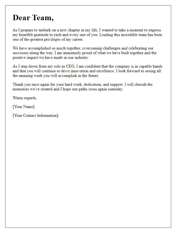 Letter template of CEO farewell message to employees.