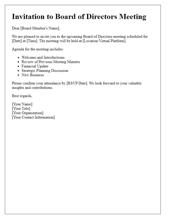 Letter template of invitation to board of directors meeting