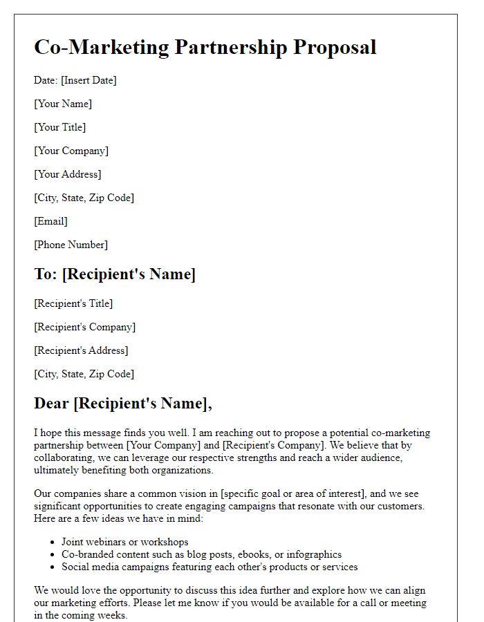 Letter template of co-marketing partnership suggestion.