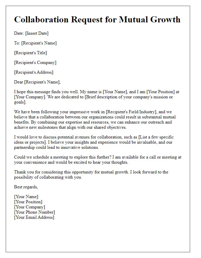 Letter template of collaboration request for mutual growth.