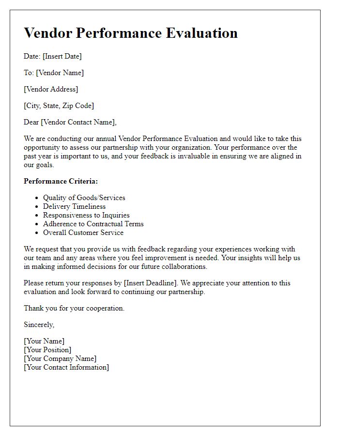 Letter template of Vendor Performance Evaluation