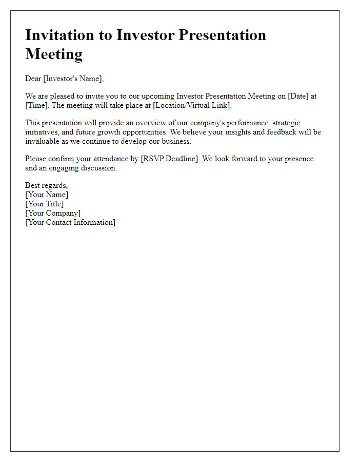 Letter template of invitation for investor presentation meeting