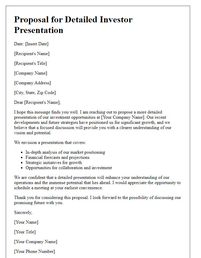 Letter template of proposal for more detailed investor presentation