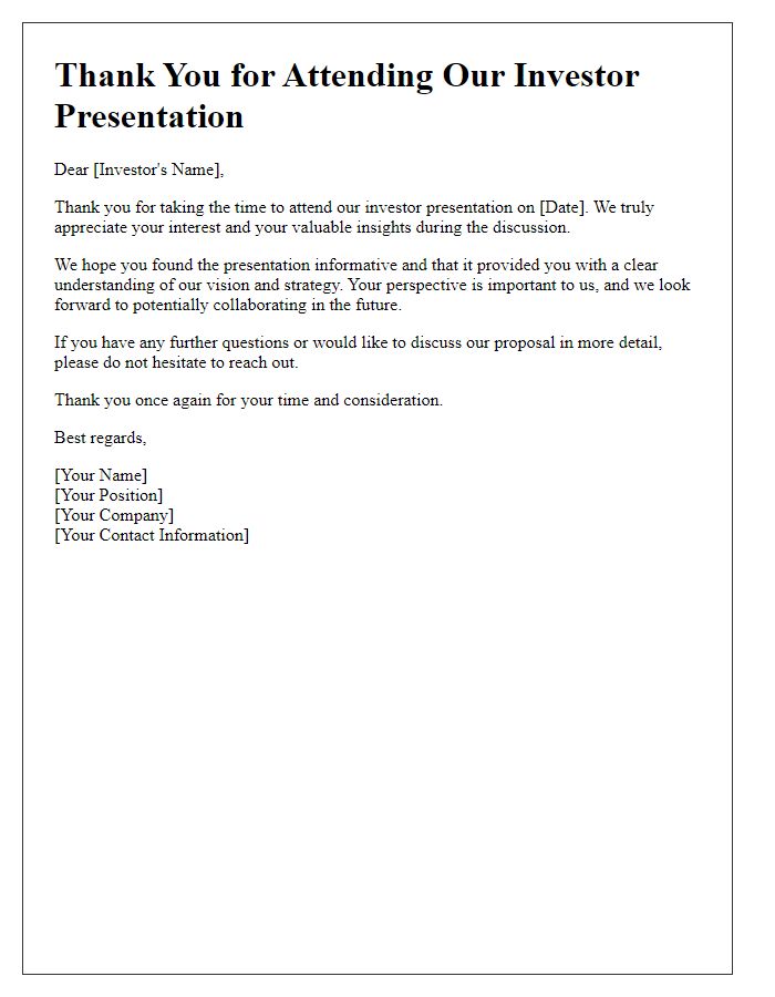 Letter template of thank you for attending investor presentation