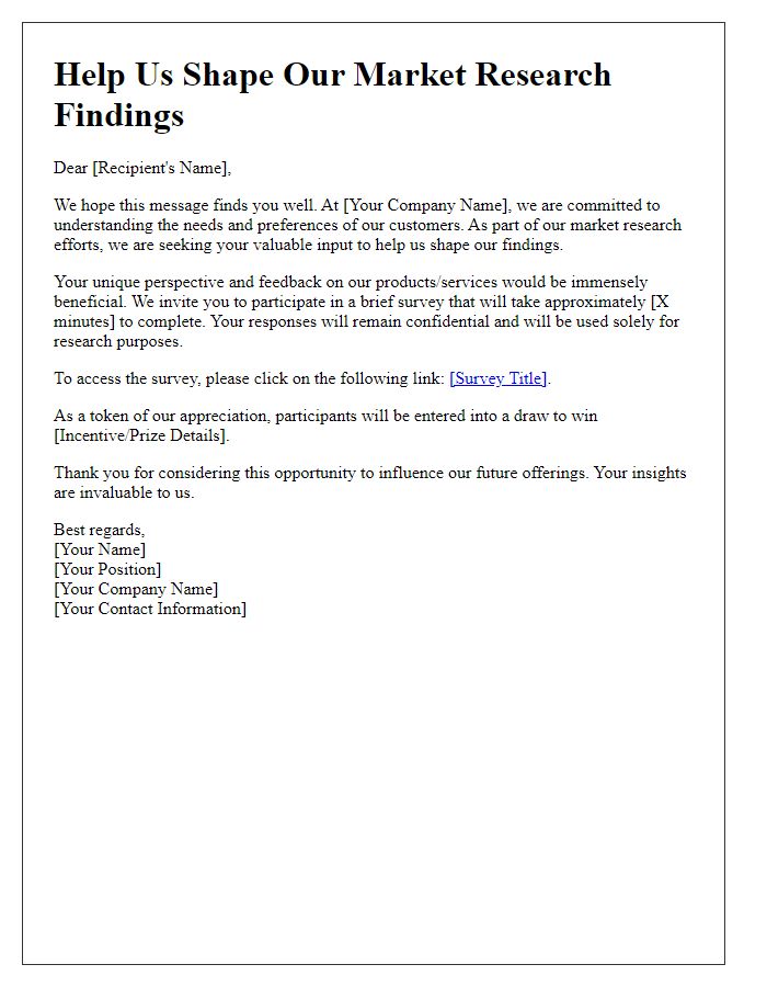 Letter template of Help Us Shape Our Market Research Findings