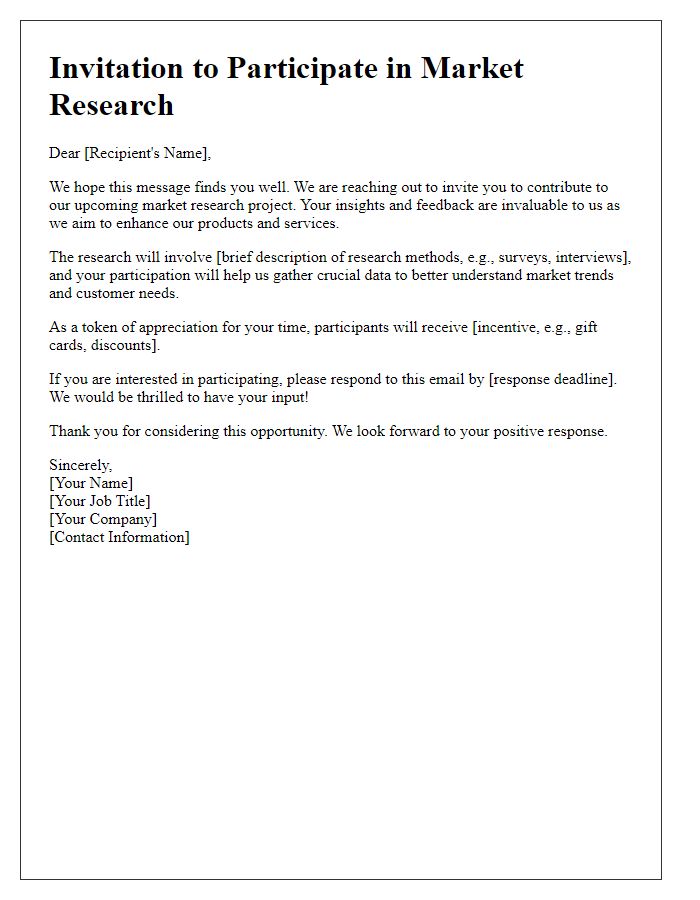 Letter template of Invitation to Contribute to Our Market Research