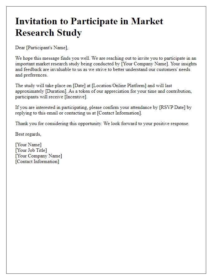 Letter template of Invitation to Participate in Market Research Study