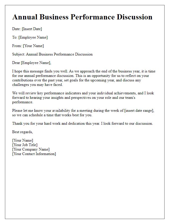 Letter template of annual business performance discussion