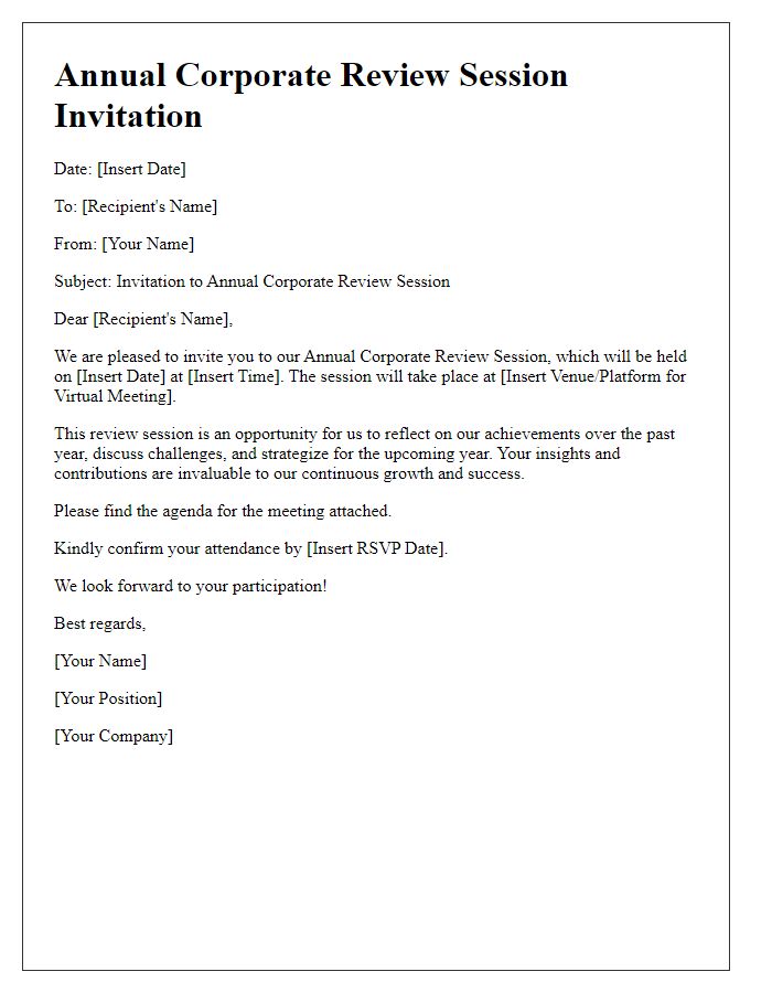 Letter template of annual corporate review session