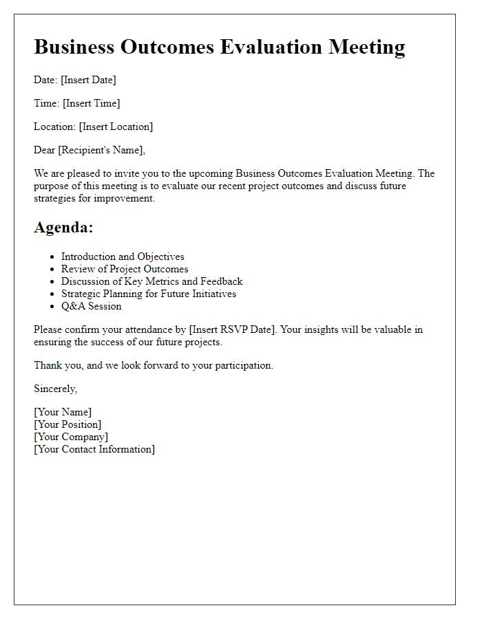 Letter template of business outcomes evaluation meeting