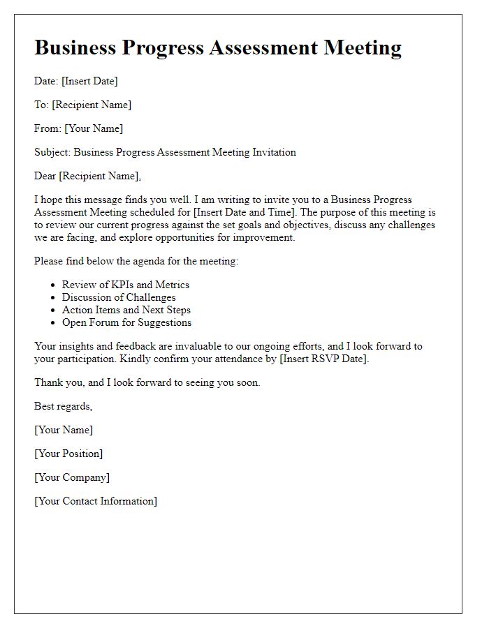 Letter template of business progress assessment meeting