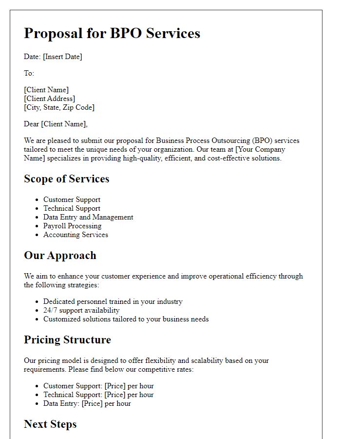 Letter template of BPO service proposal