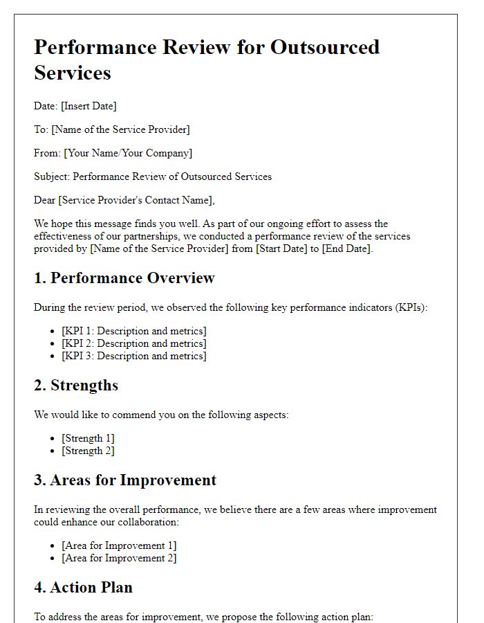 Letter template of performance review for outsourced services