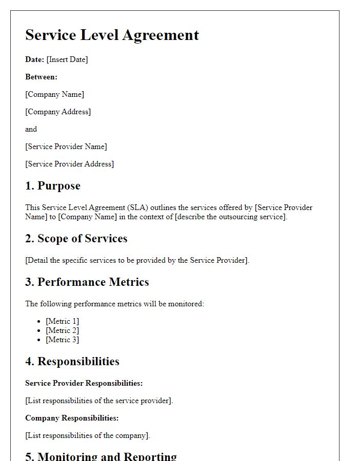 Letter template of service level agreement for outsourcing