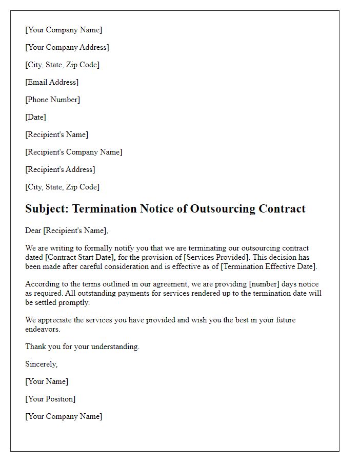 Letter template of termination notice for outsourcing contract