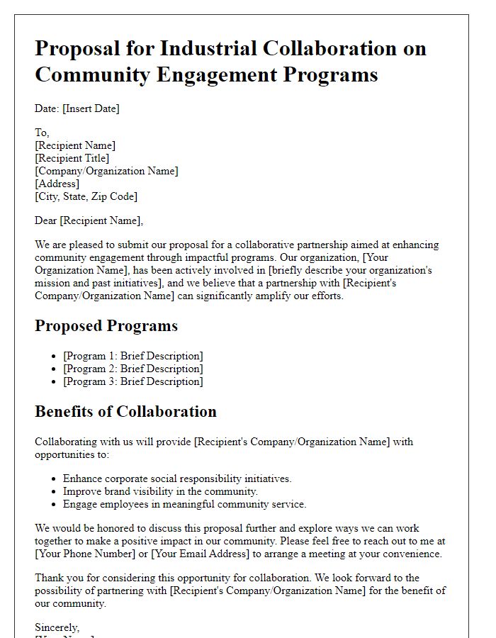 Letter template of industrial collaboration proposal for community engagement programs.