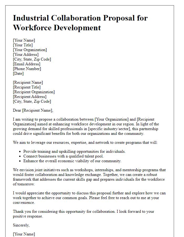 Letter template of industrial collaboration proposal for workforce development.