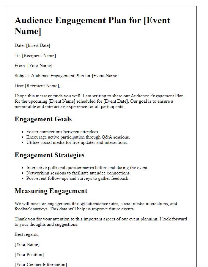 Letter template of audience engagement plan for the event