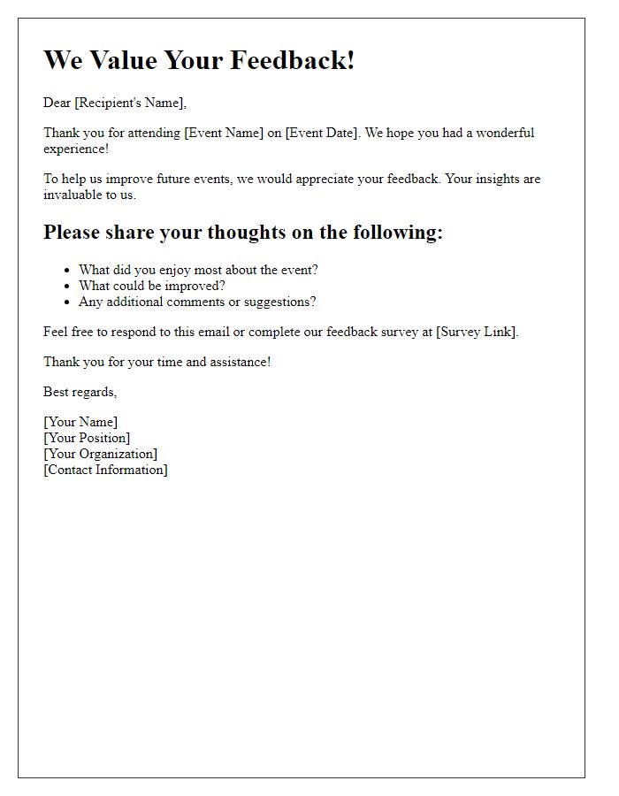 Letter template of event feedback request for improvement
