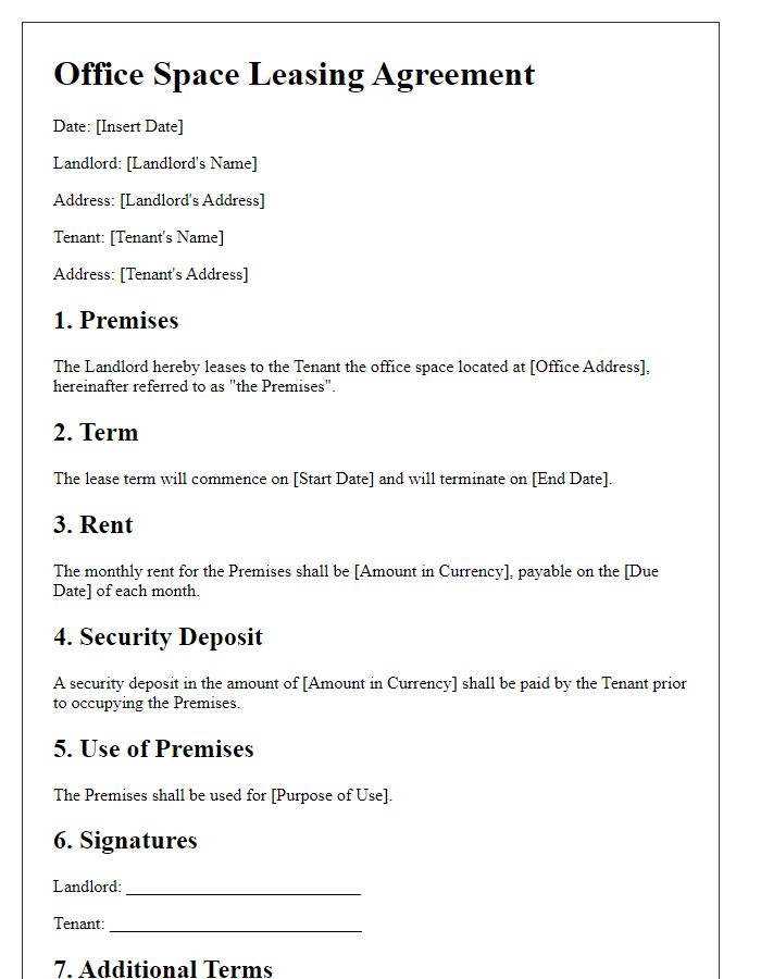 Letter template of office space leasing agreement