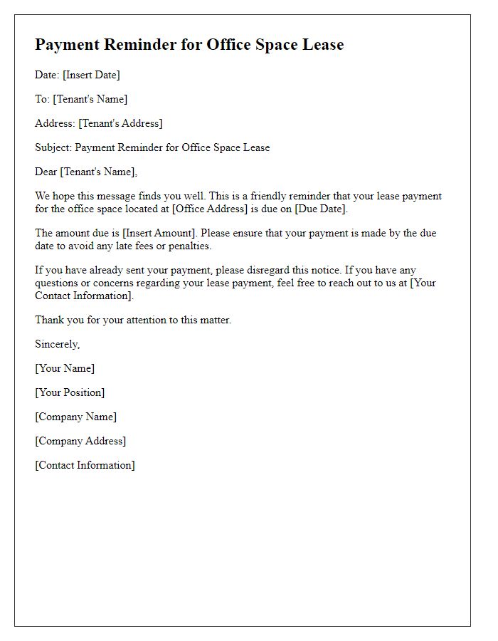 Letter template of office space leasing payment reminder