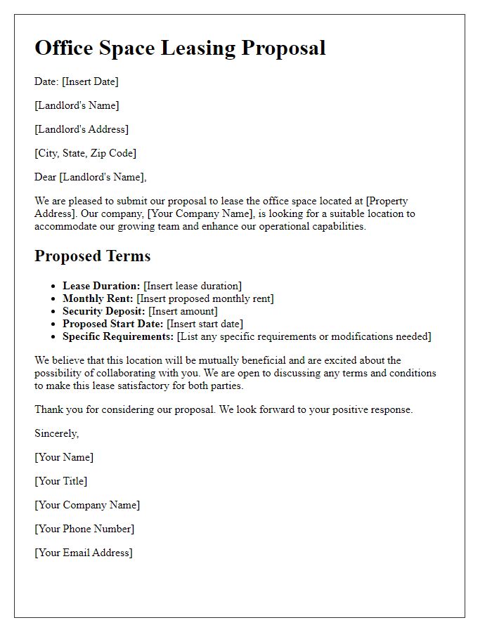 Letter template of office space leasing proposal