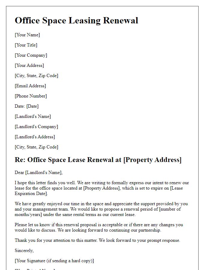 Letter template of office space leasing renewal