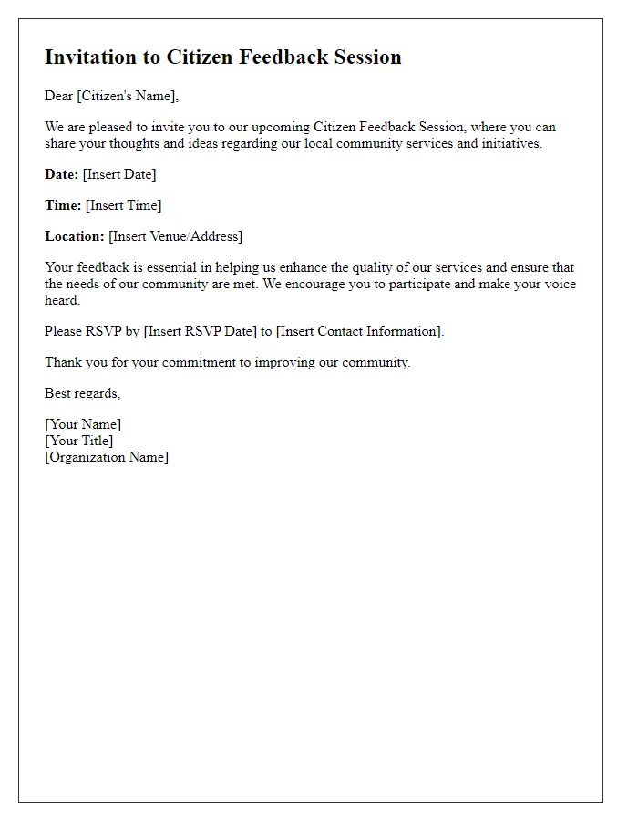 Letter template of citizen feedback session invitation