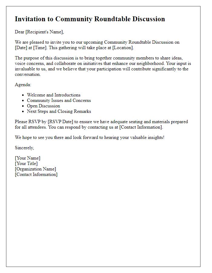 Letter template of community roundtable discussion invitation