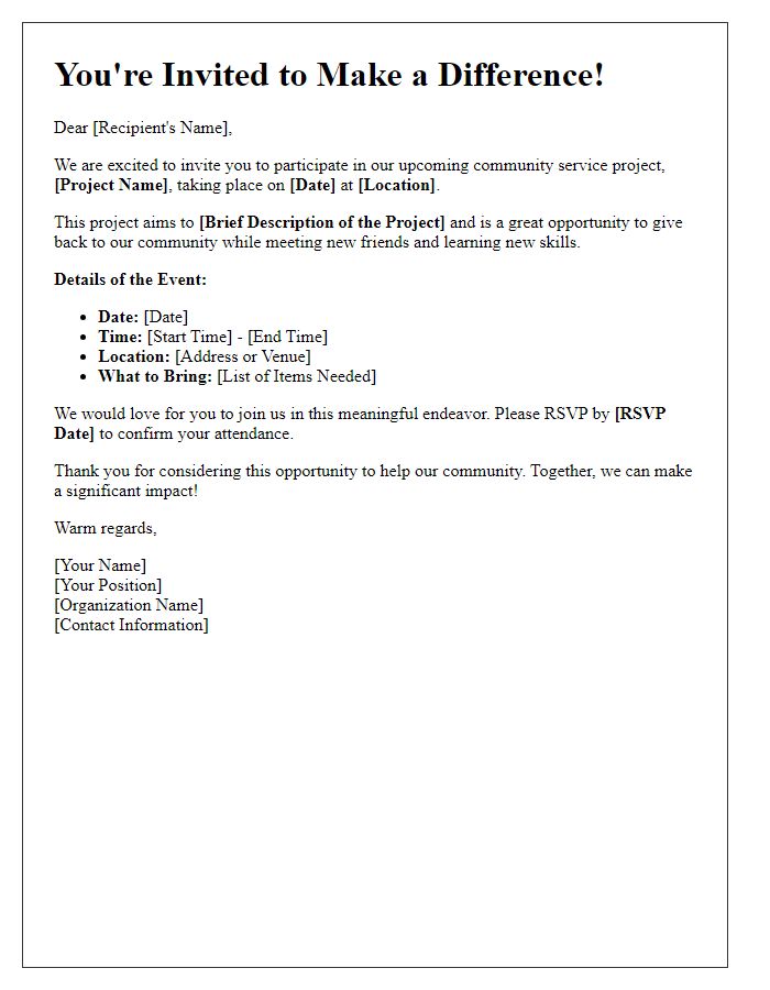 Letter template of community service project invitation