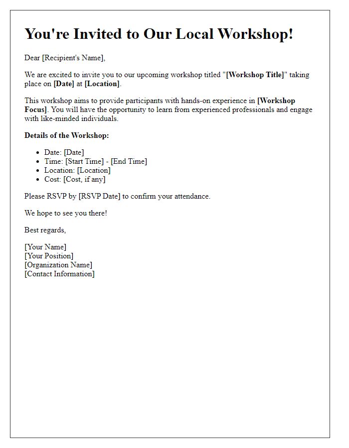 Letter template of local workshop invitation