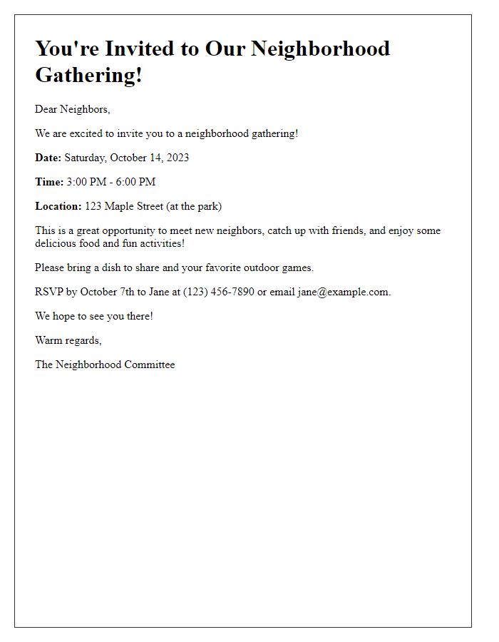 Letter template of neighborhood gathering invitation