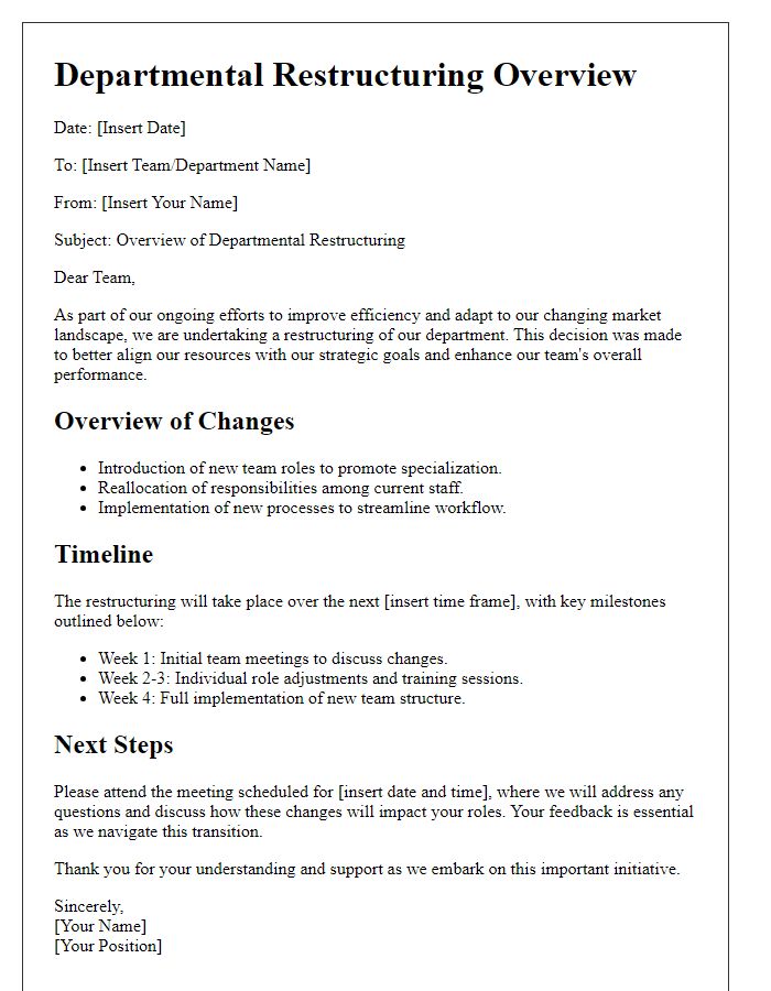 Letter template of departmental restructuring overview