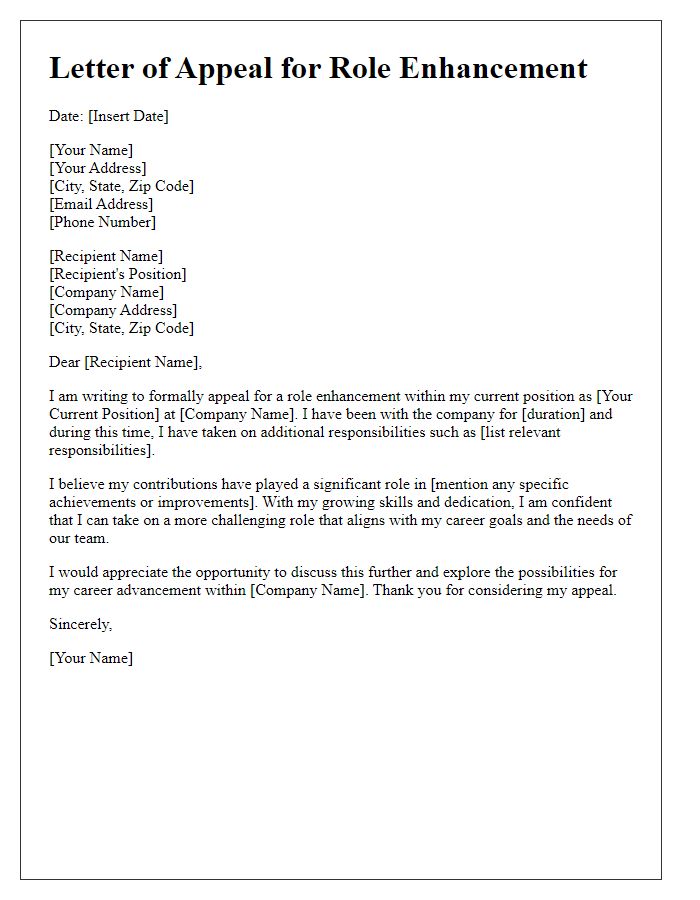 Letter template of appeal for role enhancement