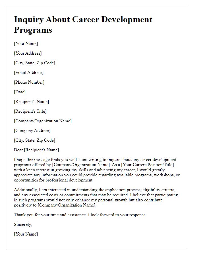 Letter template of inquiry about career development programs