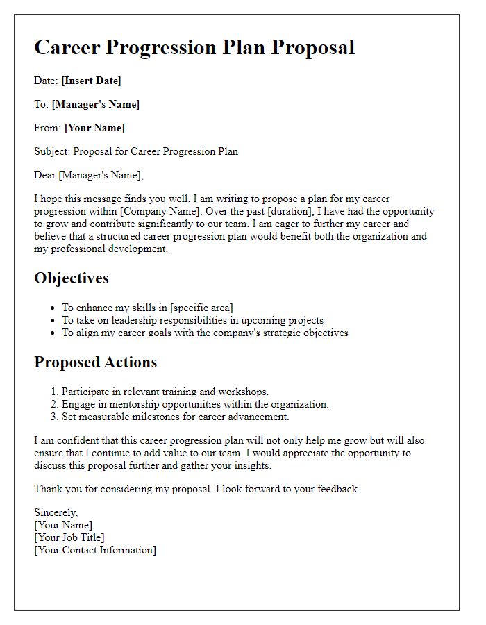 Letter template of proposal for career progression plan