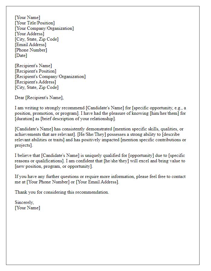 Letter template of recommendation for personal advancement