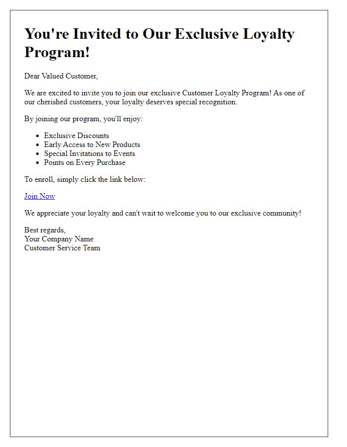 Letter template of exclusive customer loyalty program invitation