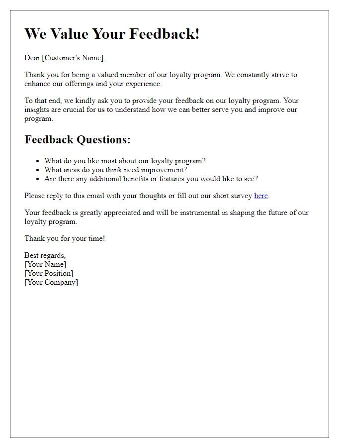 Letter template of feedback request for loyalty program improvements