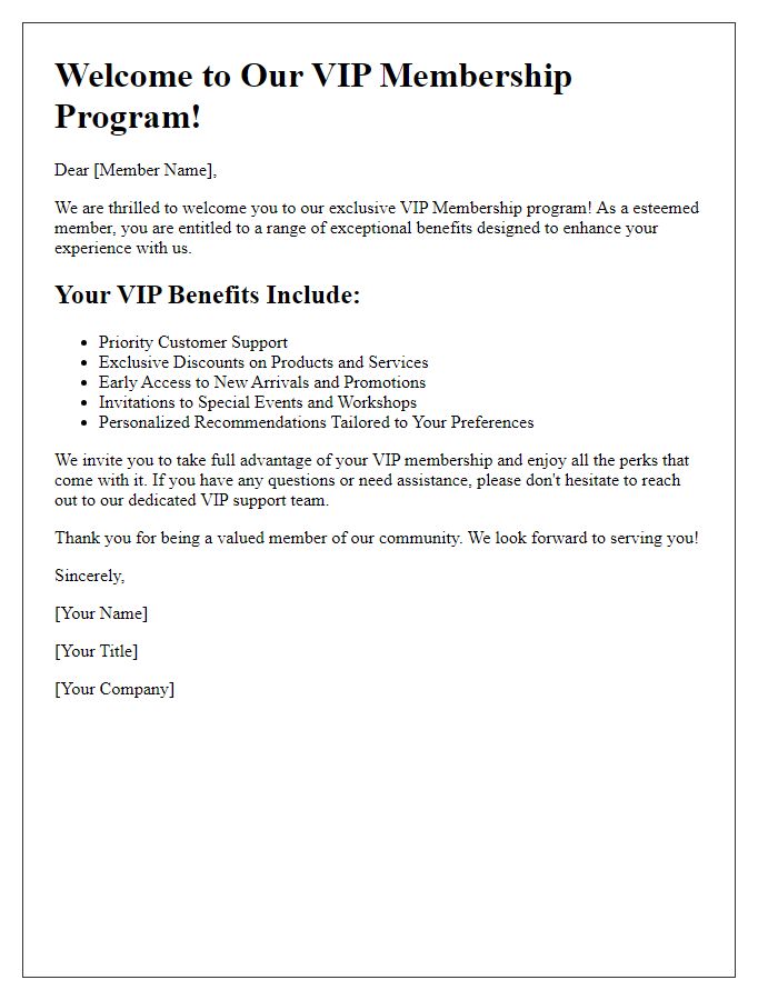 Letter template of VIP membership benefits introduction