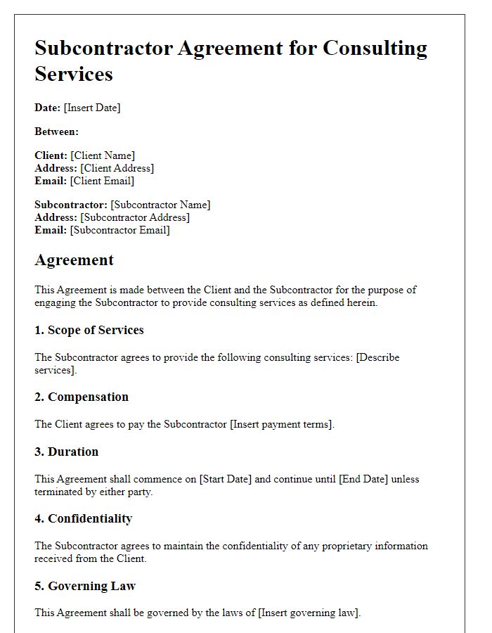 Letter template of subcontractor agreement for consulting services