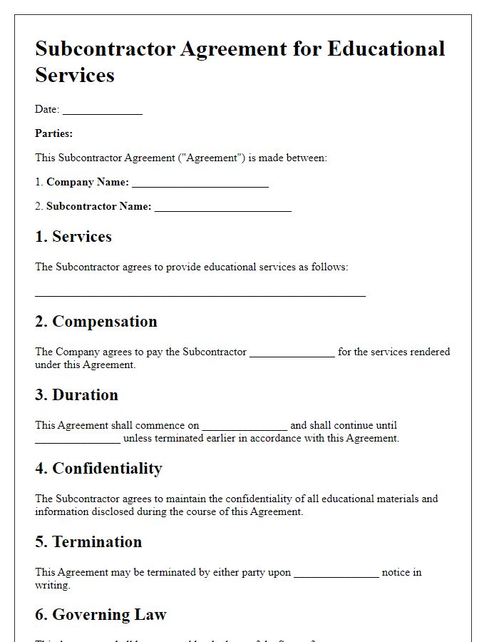 Letter template of subcontractor agreement for educational services