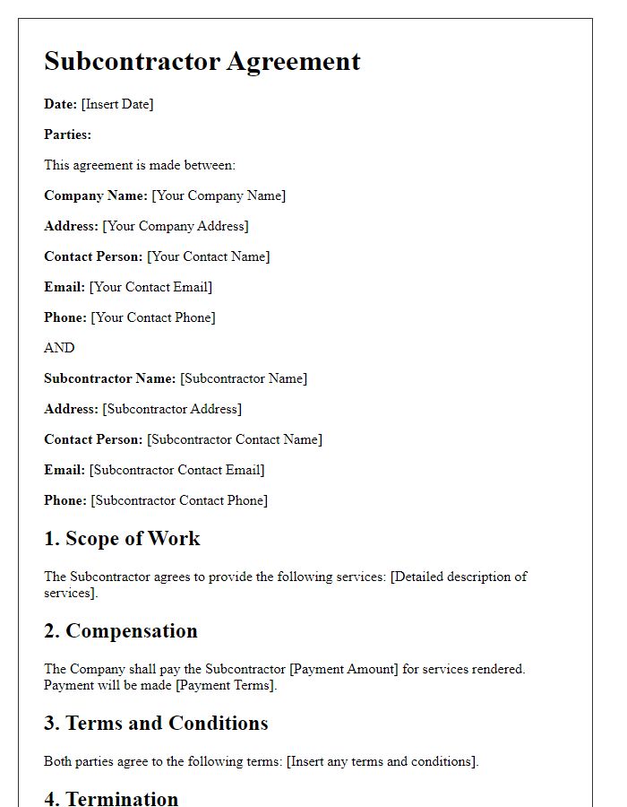 Letter template of subcontractor agreement for event planning