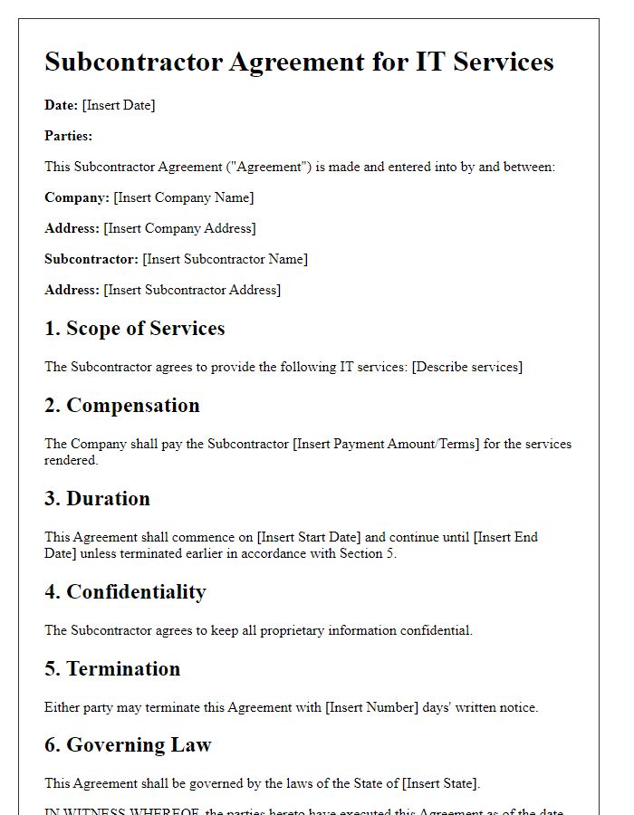 Letter template of subcontractor agreement for IT services