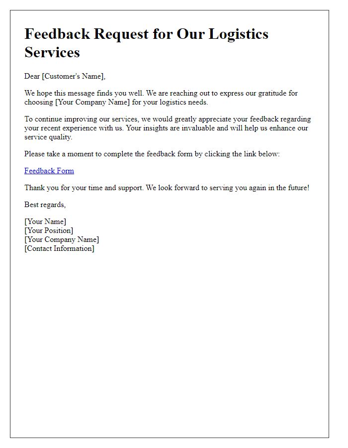 Letter template of logistics services feedback request.