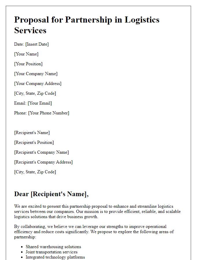 Letter template of logistics services partnership proposal.